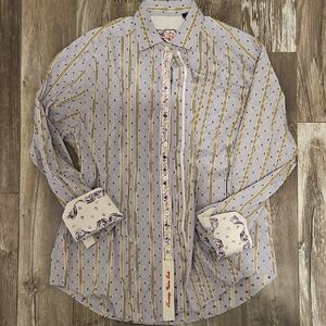 Like New Robert Graham Yellow and Purple Striped Casual Shirt XL